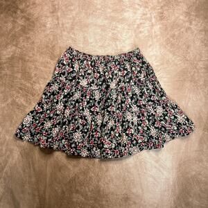 Vintage 90s Sostanza Floral Ruffled Mini Skirt Multicolor Elastic Waist Womens M